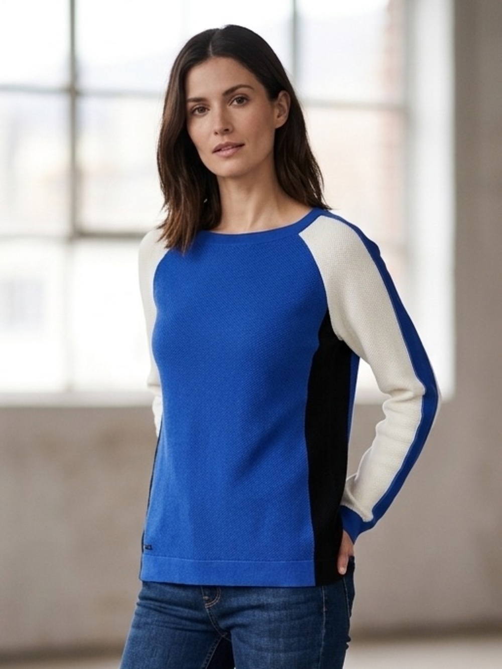 Lauren Ralph Lauren Active Blue Colorblock Cotton Sweater Size M
